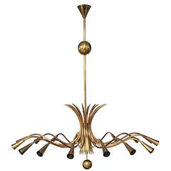 Sixteen-Arm Brass Chandelier in the Style of Guglielmo Ulrich