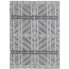 Grand tapis géométrique scandinave/suédois moderne de style scandinave en gris et couleurs pastel