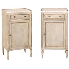 Pair of French Marble Top Side Nightstand Tables, 20th Century