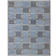 Scandinavian/Swedish Geometric Design Rug with Blue 4