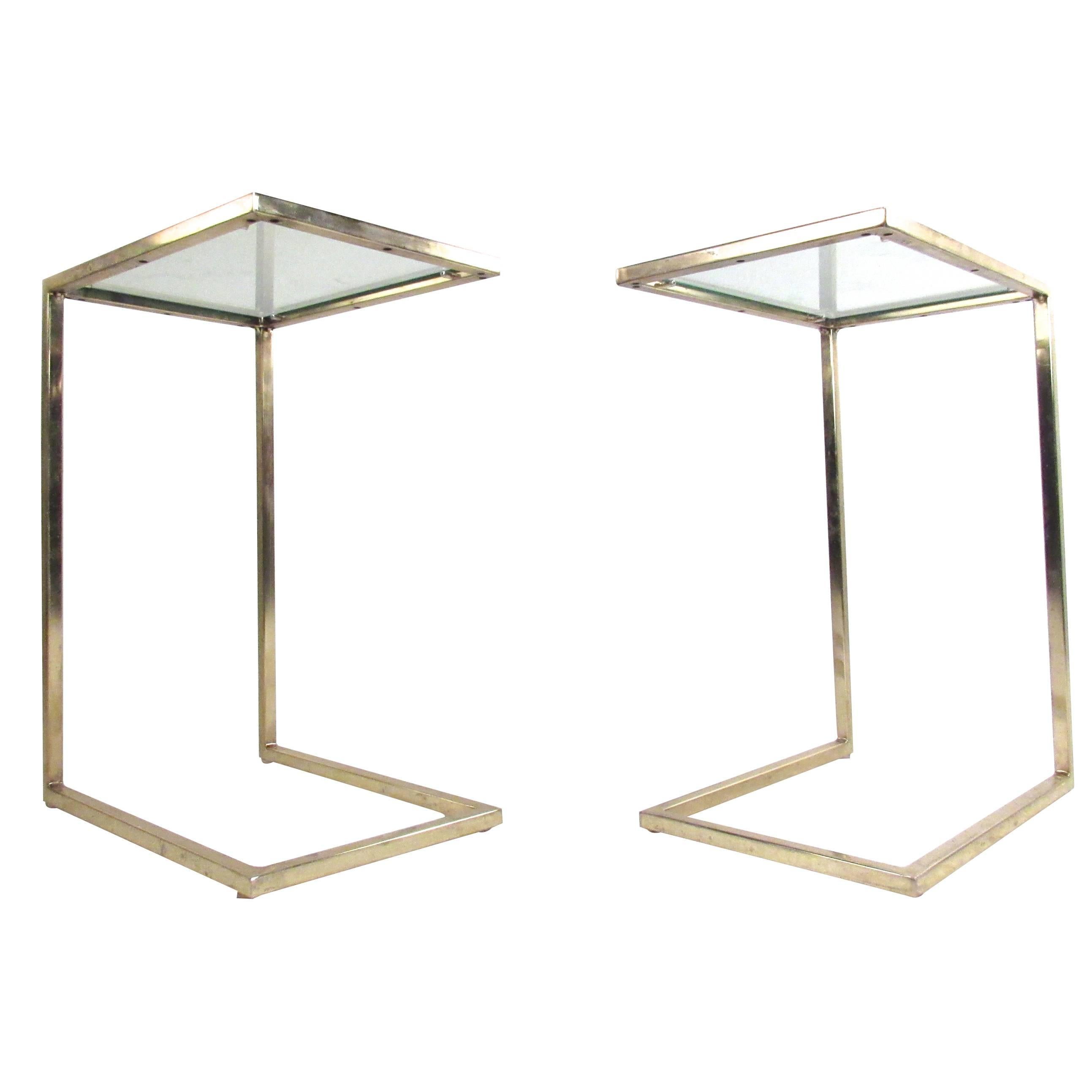 Pair of Vintage Brass Cantilever End Tables