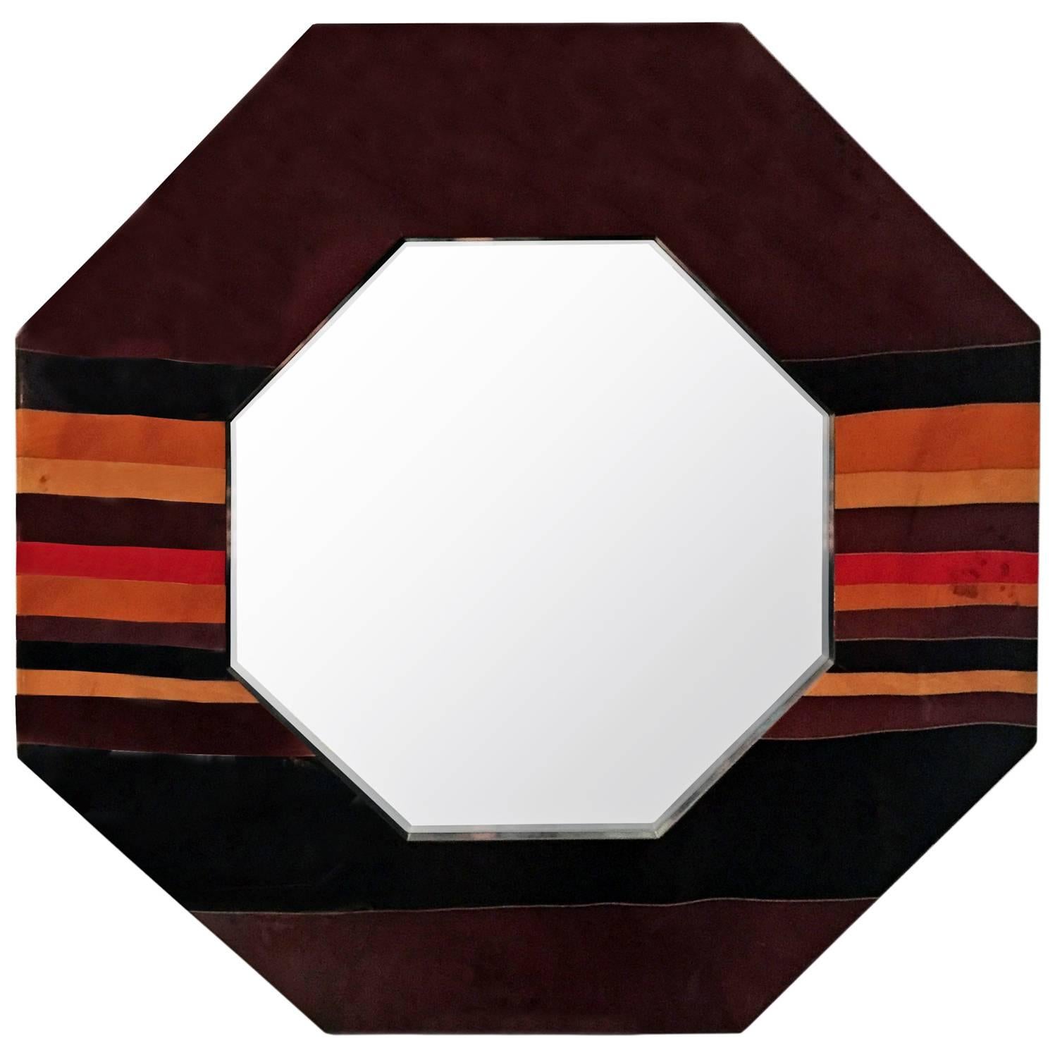 Octagonal Lacquer Mirror by Jean Claude Mahey