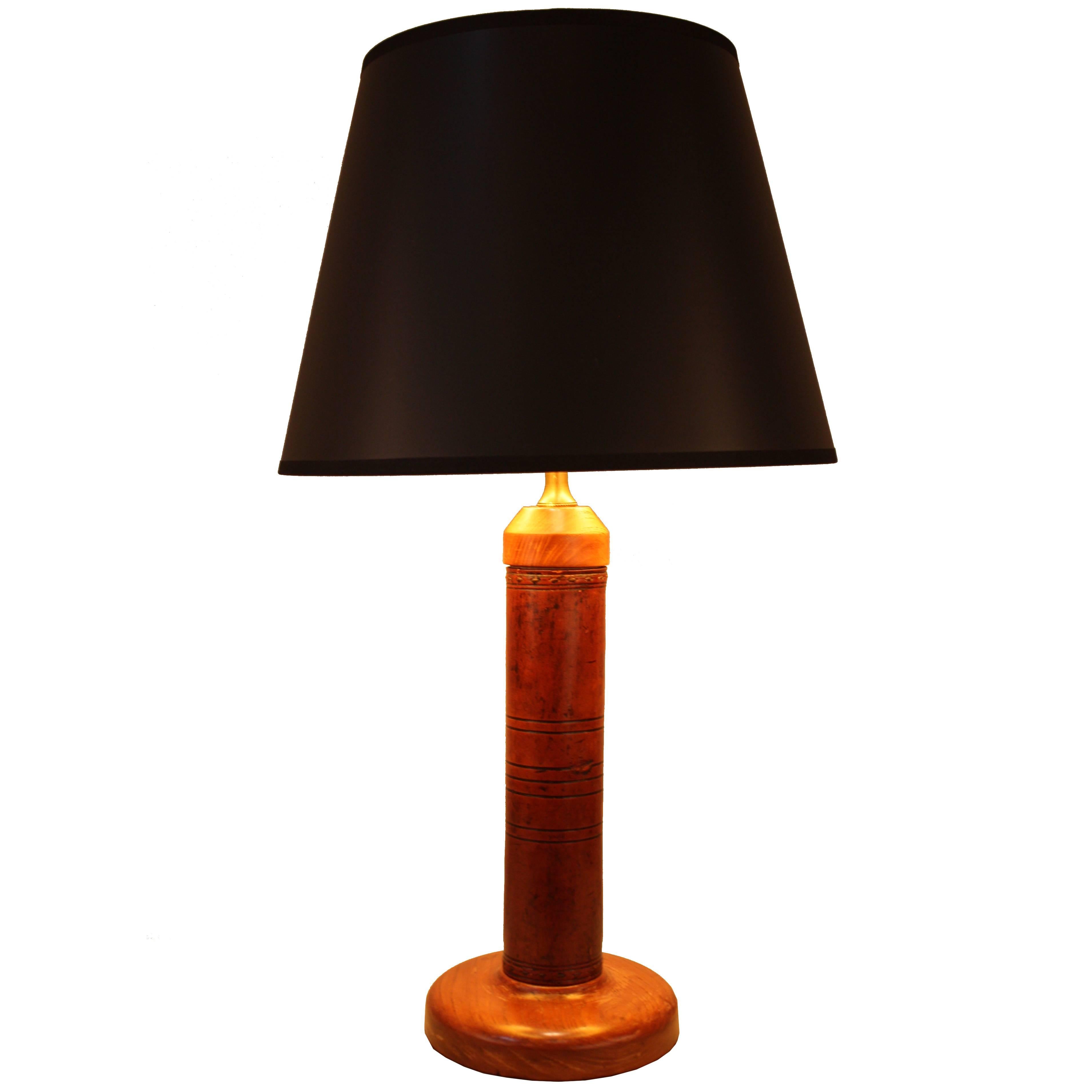 Table Lamp with Stitched Leather Column