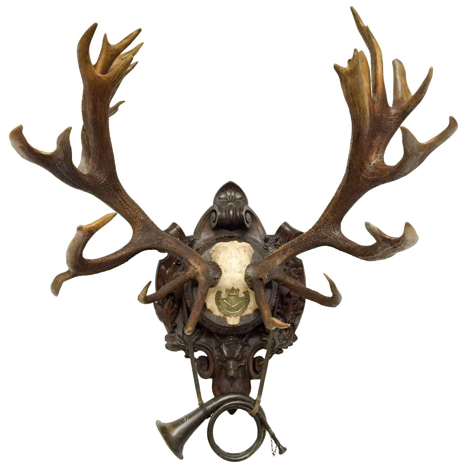 19th Century Red Stag on Black Forest Hessen Plaque from Kaiser Wilhelm II