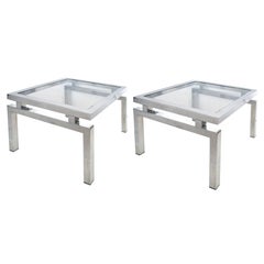 Pair of French Chrome and Glass End Tables in the Manner of Guy Lefevre