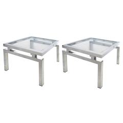 Pair of French Chrome and Glass End Tables in the Manner of Guy Lefevre 5