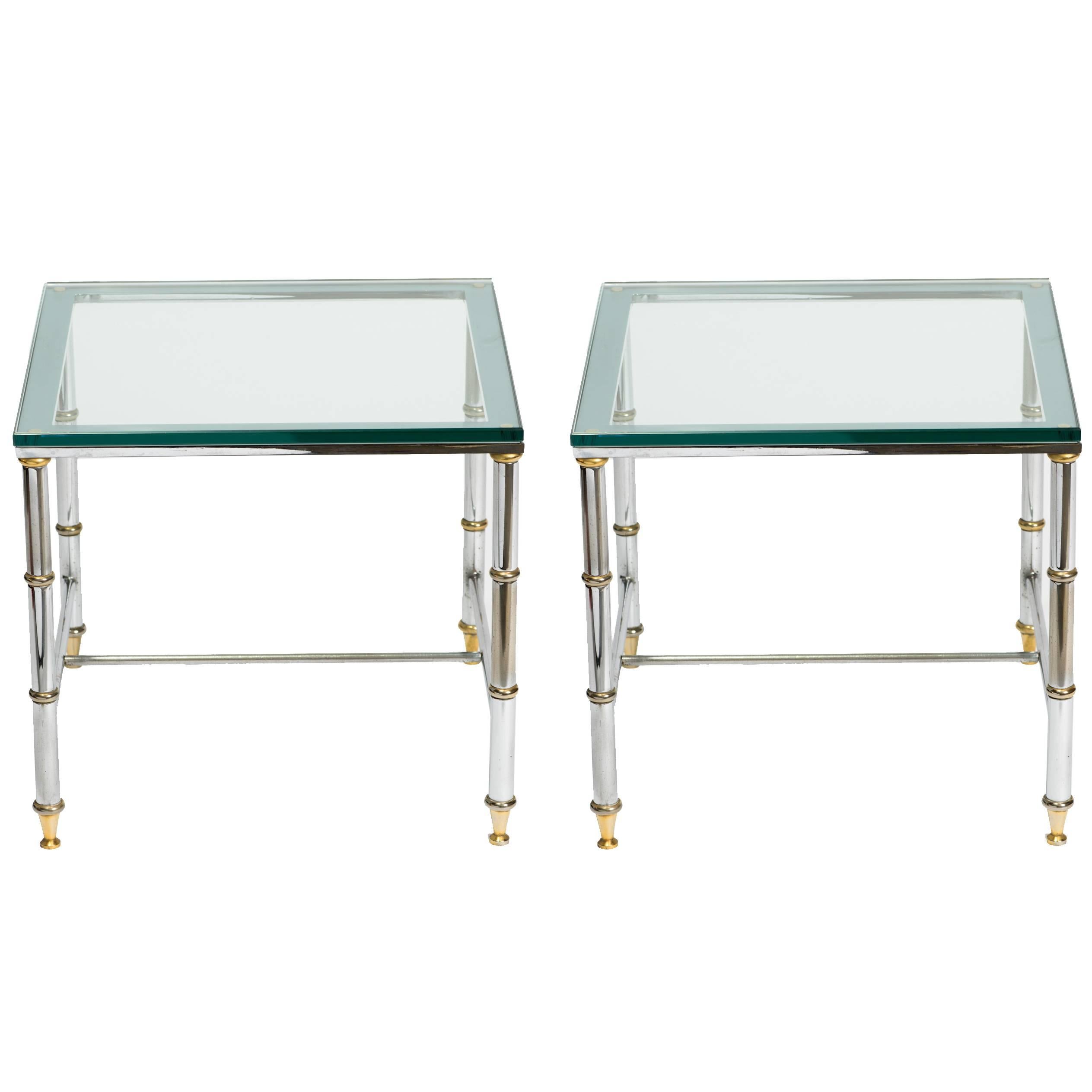 Pair of Chrome and Brass Accent Tables