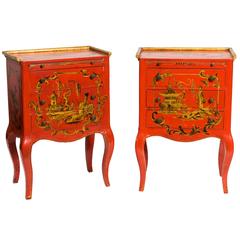 Pair of Italian Chinoiserie Red Lacquered Side Tables
