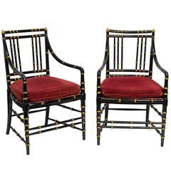 Pair of Faux Bamboo Wood Armchairs