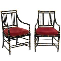 Pair of Faux Bamboo Wood Armchairs 11