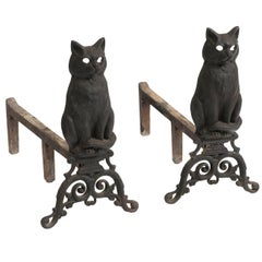 Antique Cast Iron Cat Andirons