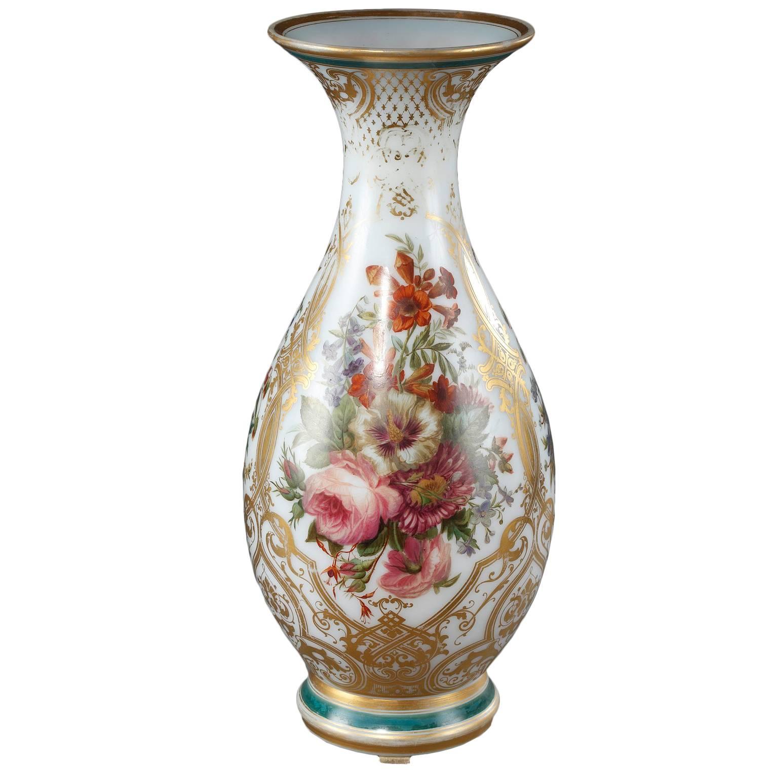 Louis-Philippe Enameled Opaline Crystal Vase, 19th Century