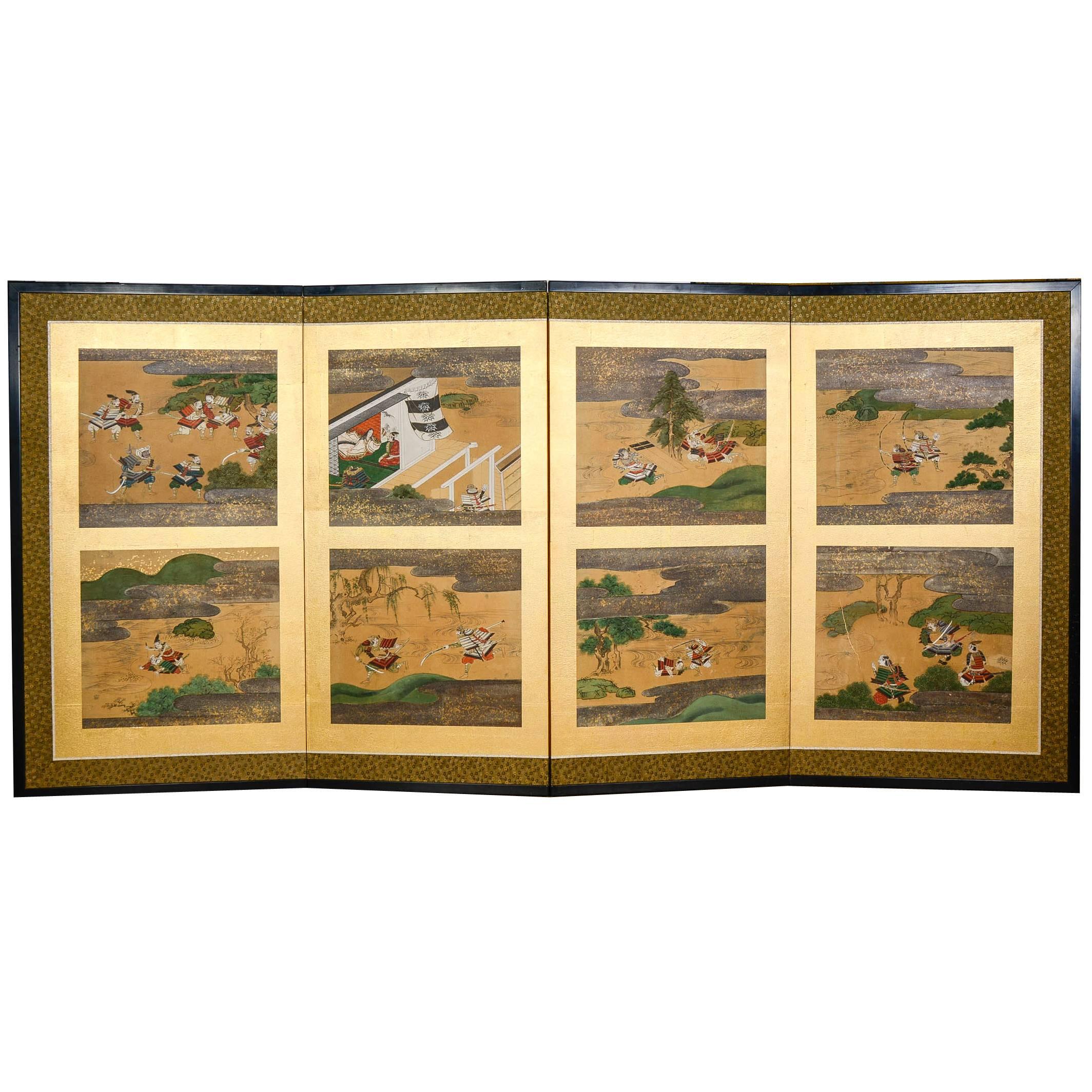 Edo Period Heike and Genji Tale Japanese Screen For Sale