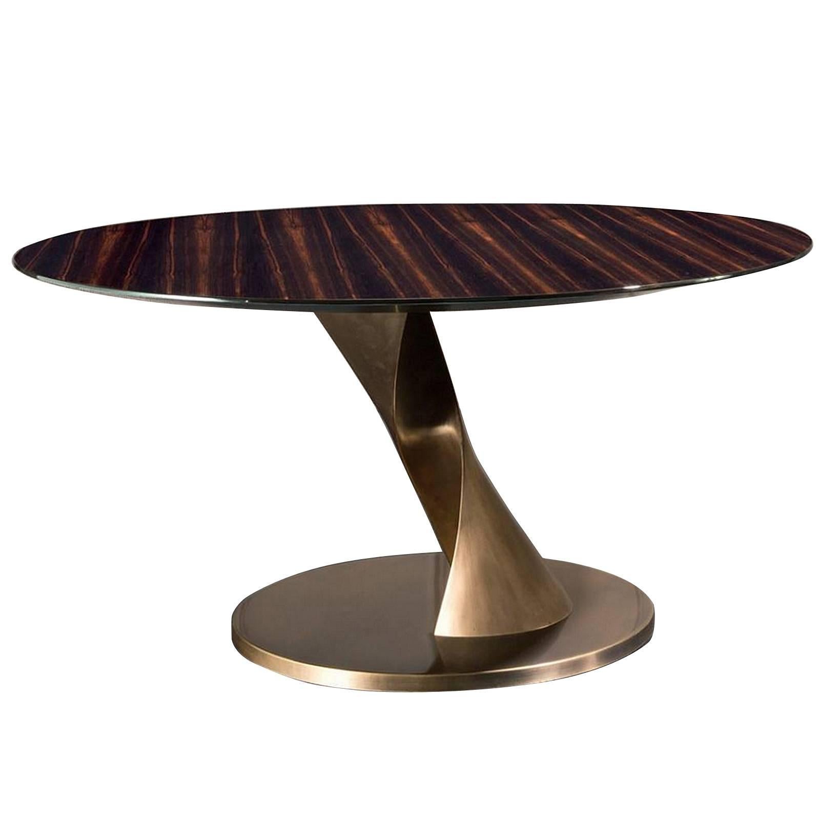 Eva Round Table Bronze and Solid Ebony Top For Sale