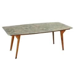 Rectangular Table Teak Marble Brass Vintage Manufactured in Italy, 1950s