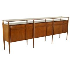 Elegant Sideboard Teak Veneer Brass Sheet Vintage, Italy, 1950s-1960s
