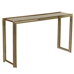 Console Romeo Rega
s Style Burl Veneer Chromed Metal Brass Vintage, Italy, 1980s