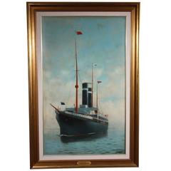 Antique Antonio Jacobsen Painting of the Ship New York
