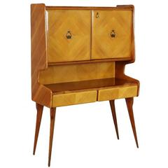 Bar Cabinet Ico Parisi Style Mahogany and Maple Veneer Vintage, Italy, 1950s
