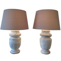 Pair of Turned Painted Mahogany Billiard Table Lamps