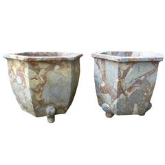 Pair of 19th-20th Century Marble Cachepots, Probably Chinese