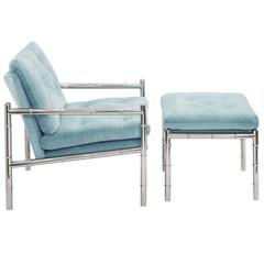 Chair and Ottoman in Chrome with Bamboo Motif