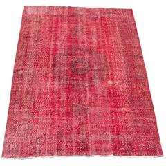 Bright Red and Black Vintage Turkish Overdyed Wool Rug