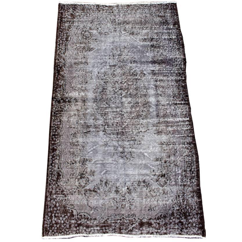 Charcoal and Chocolate Brown Vintage Turkish Overdyed Wool Rug