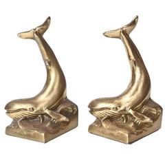 Pair of Whale Bookends, Vintage Brass with Great Detail
