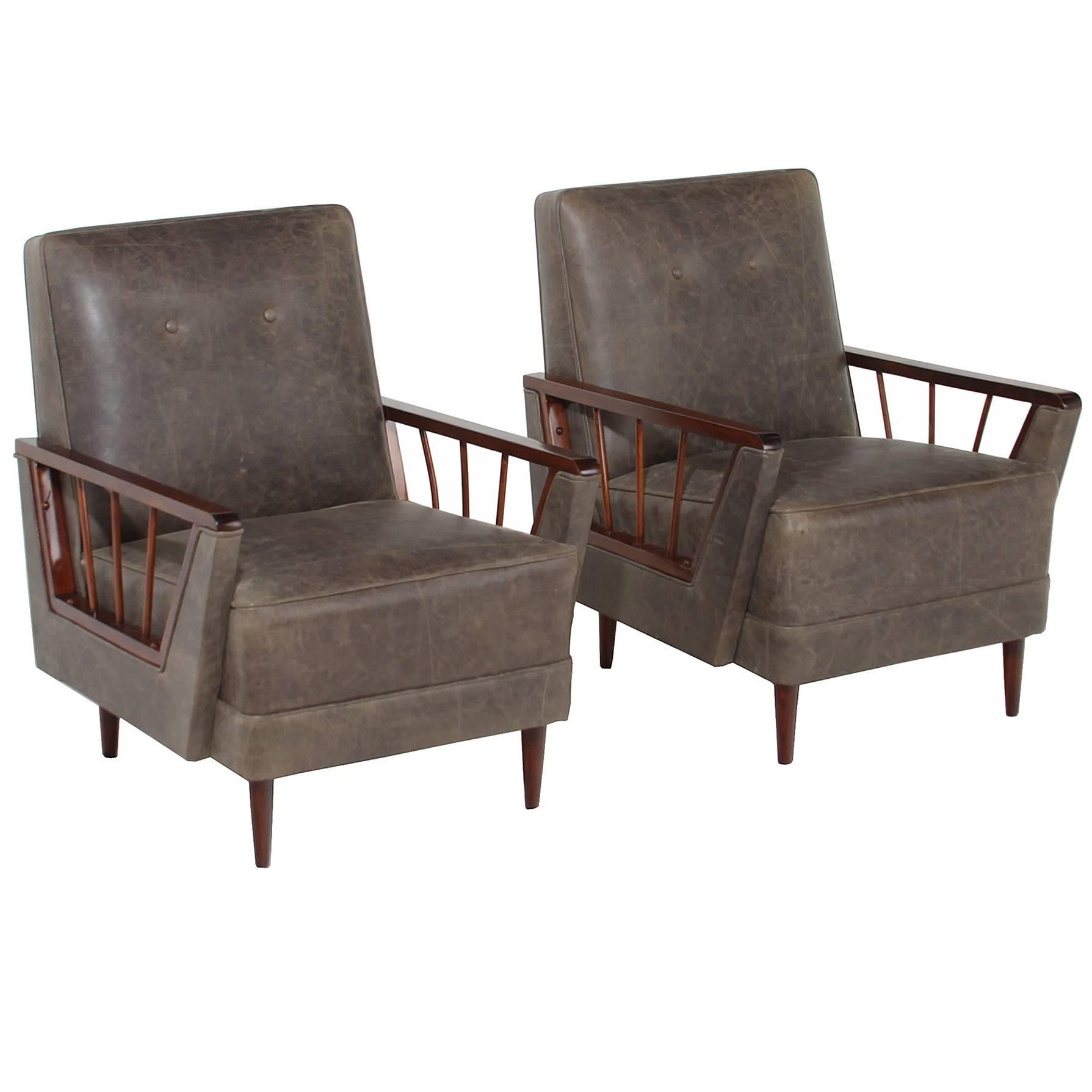 Vintage Rosewood and Leather Brazilian Armchairs