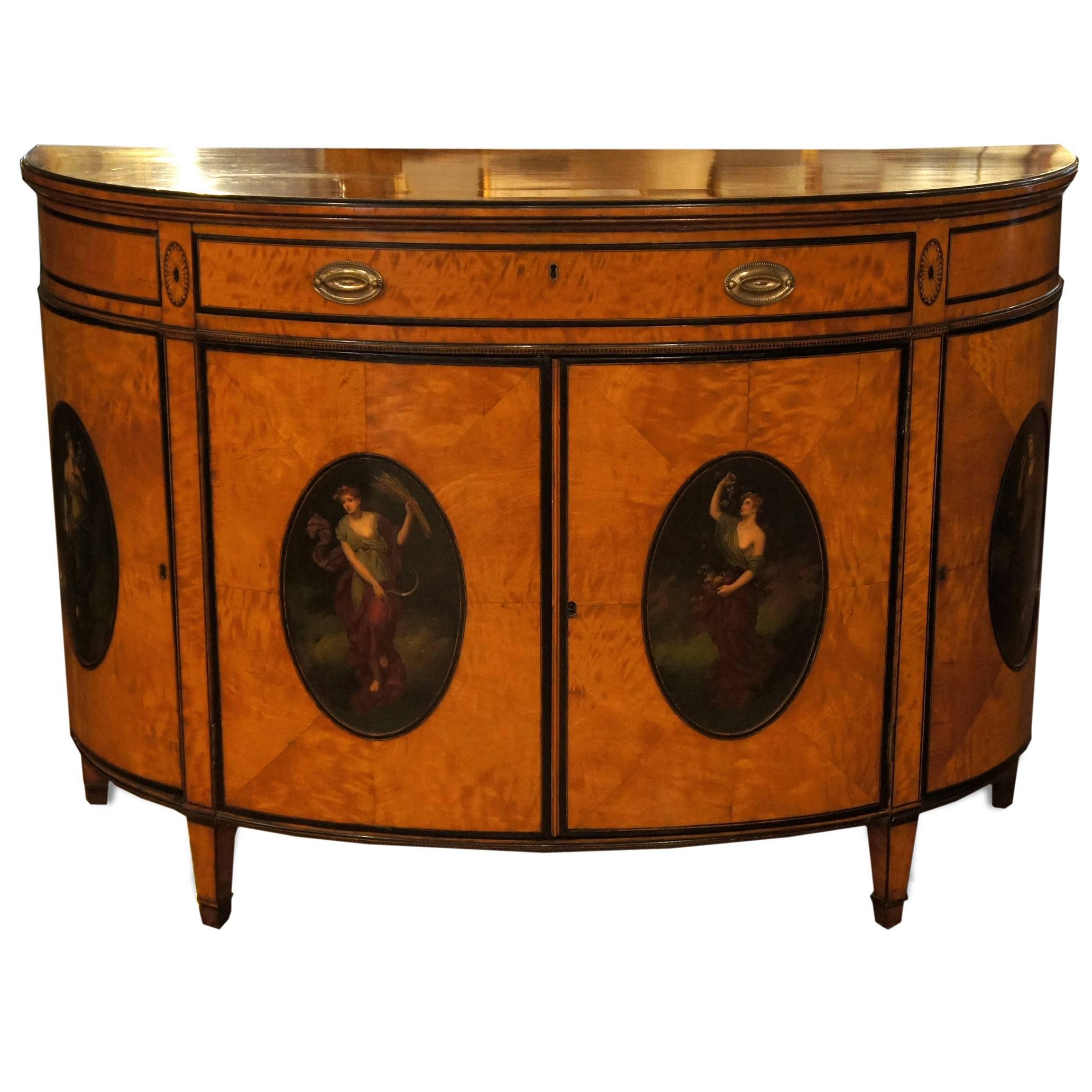 Satinwood Adam Style Demilune Commode/Chest of Drawers