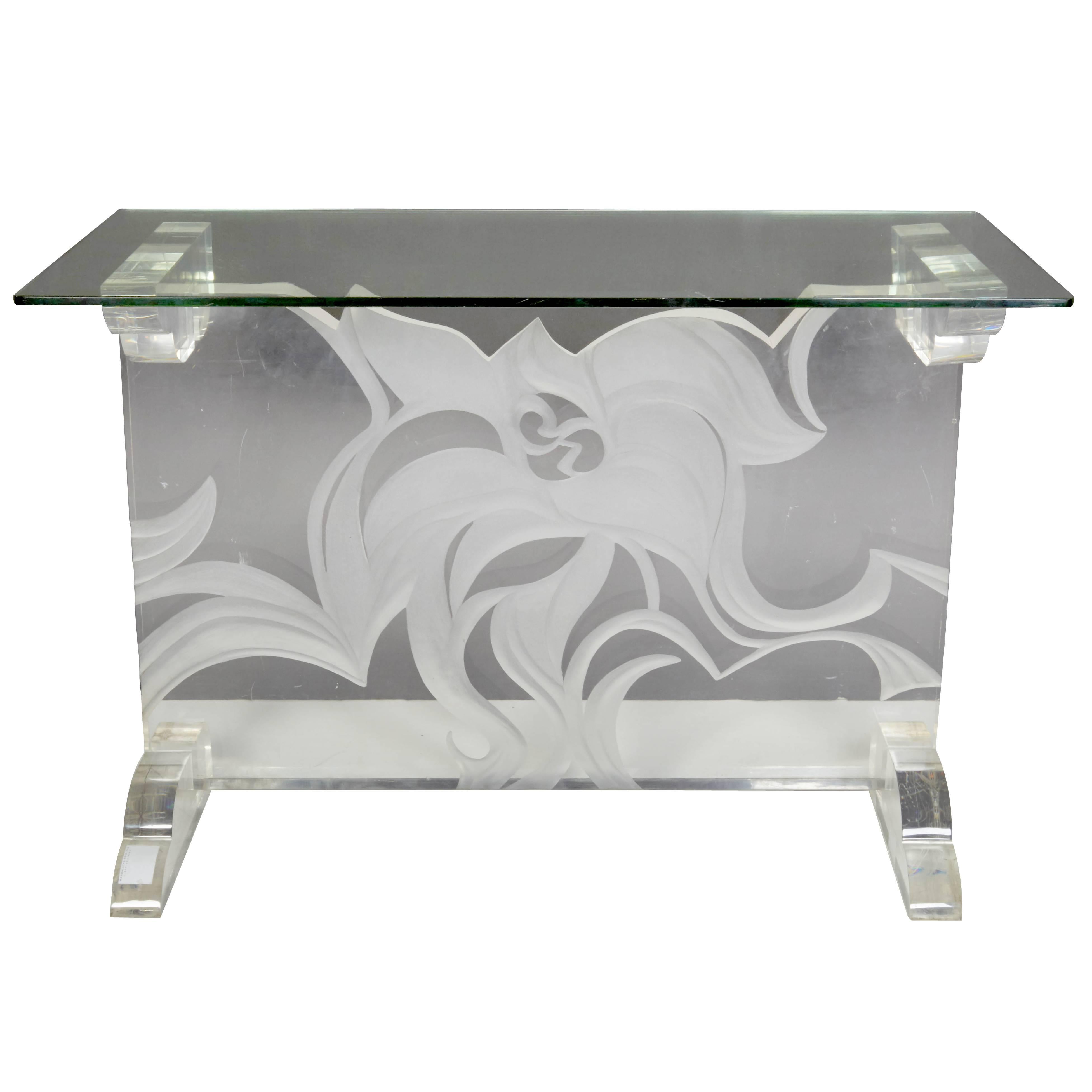 Italian Lucite and Glass Top Console For Sale