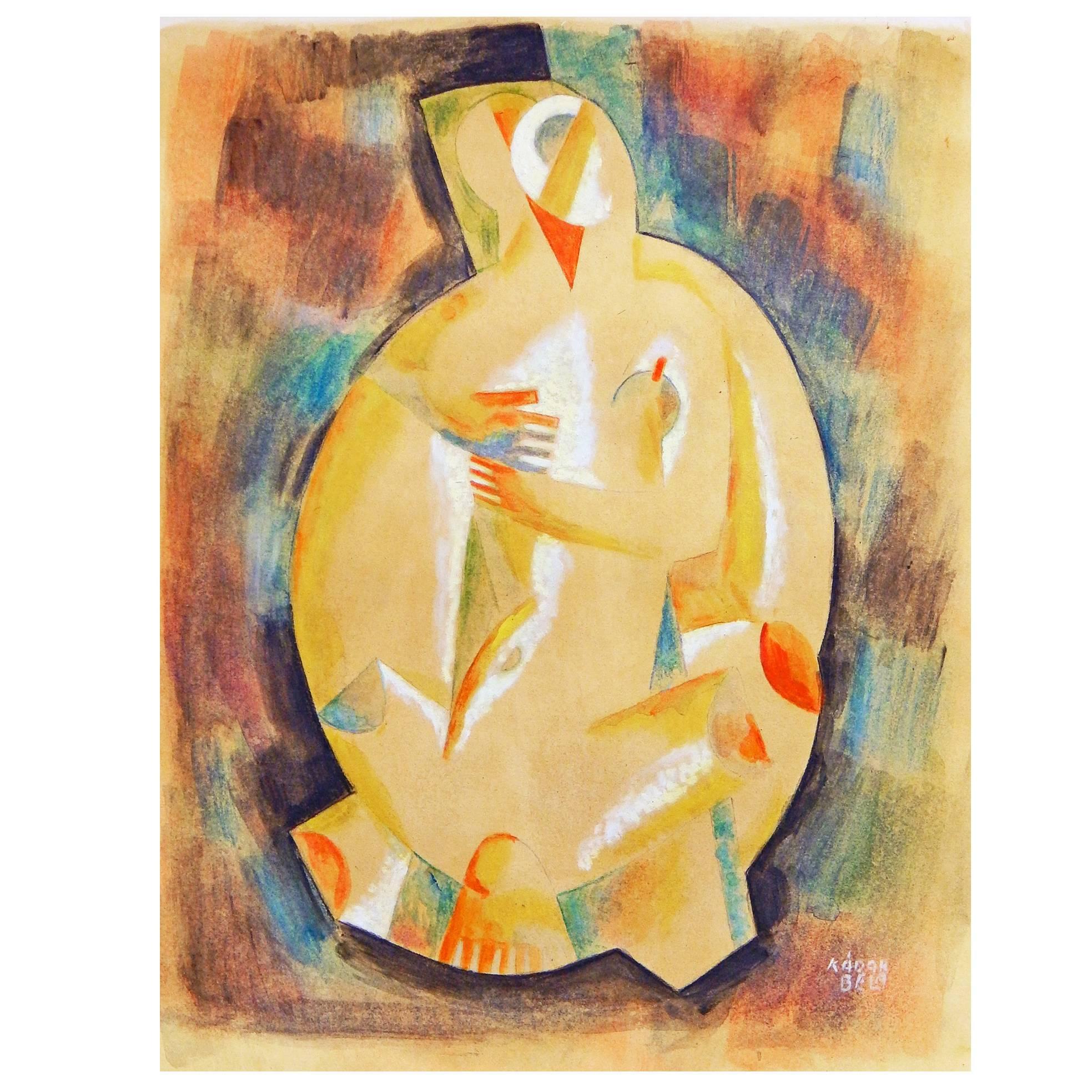 "Cubist Figure, " Brilliant Painting by Béla Kádár, Hungarian Master For Sale