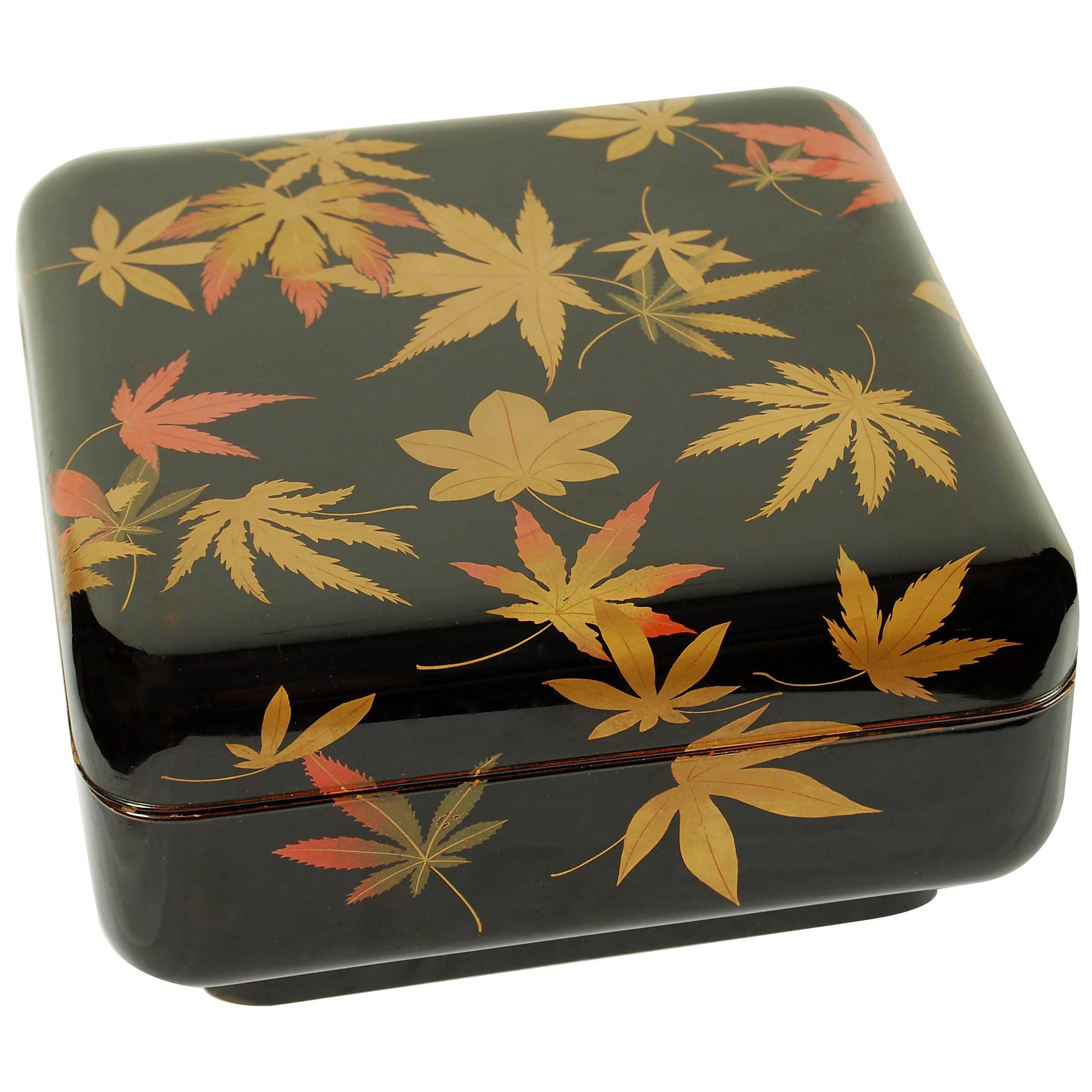 Japanese Lacquer Box with Maple Leaf Design, circa 20th Century