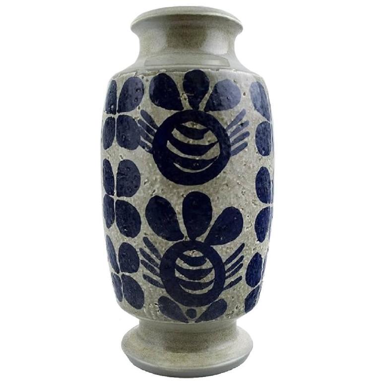 Göran Andersson, UpsalaEkeby Ceramic Vase, Dark Blue Decoration on