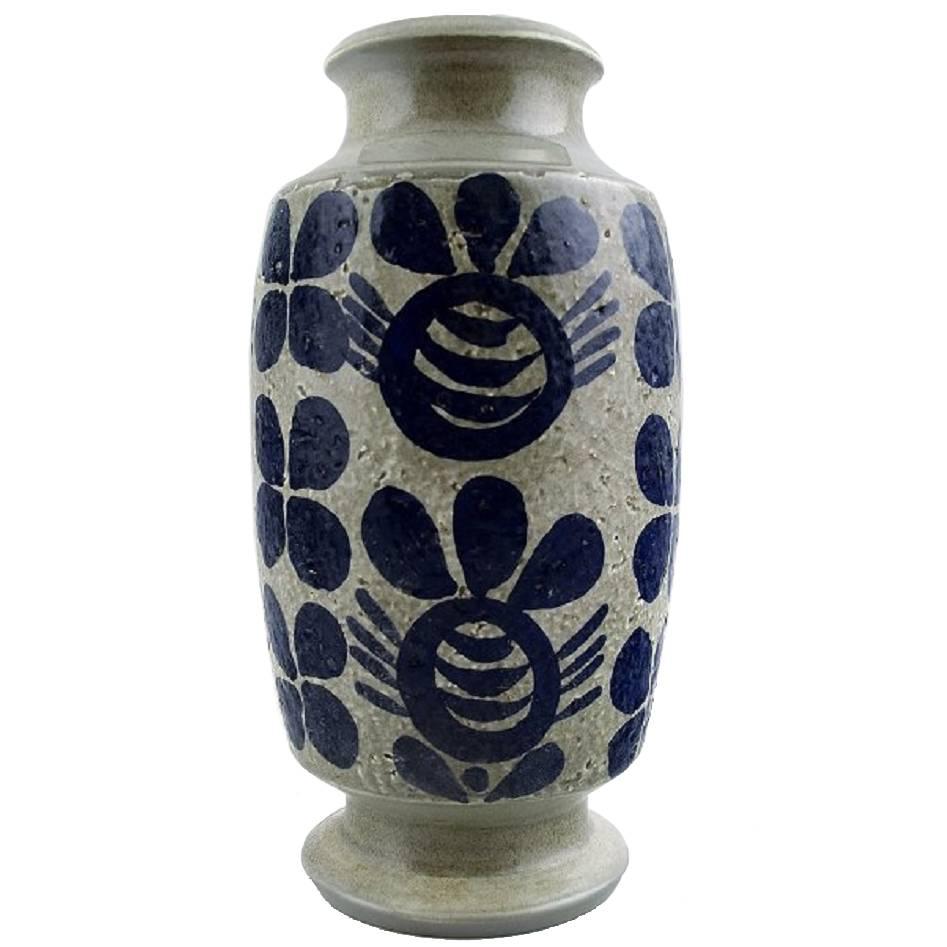 Göran Andersson, Upsala-Ekeby Ceramic Vase, Dark Blue Decoration on Gray Base