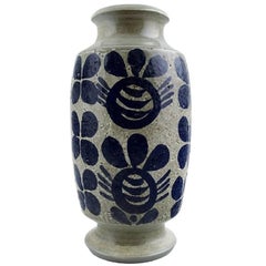 Vintage Göran Andersson, Upsala-Ekeby Ceramic Vase, Dark Blue Decoration on Gray Base