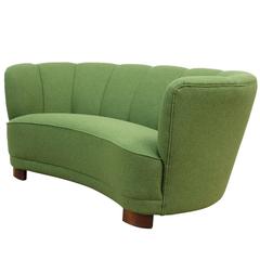 Retro Danish Midcentury 1940s Two-Seat Banana Sofa, Fully Restored