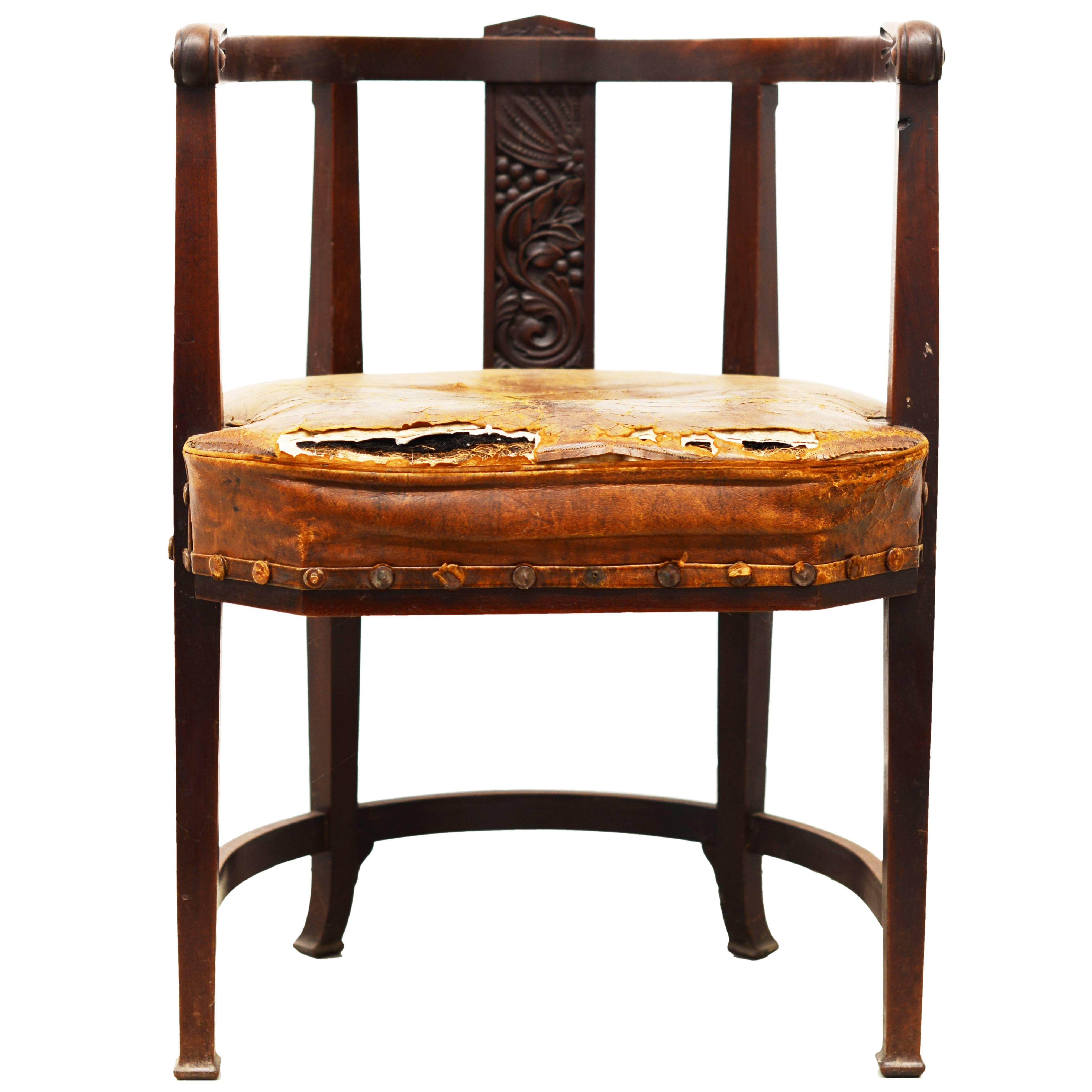 Stained Carved Armchair Design by H.Th. Wijdeveld, Dutch Art Deco Period, 1915 For Sale