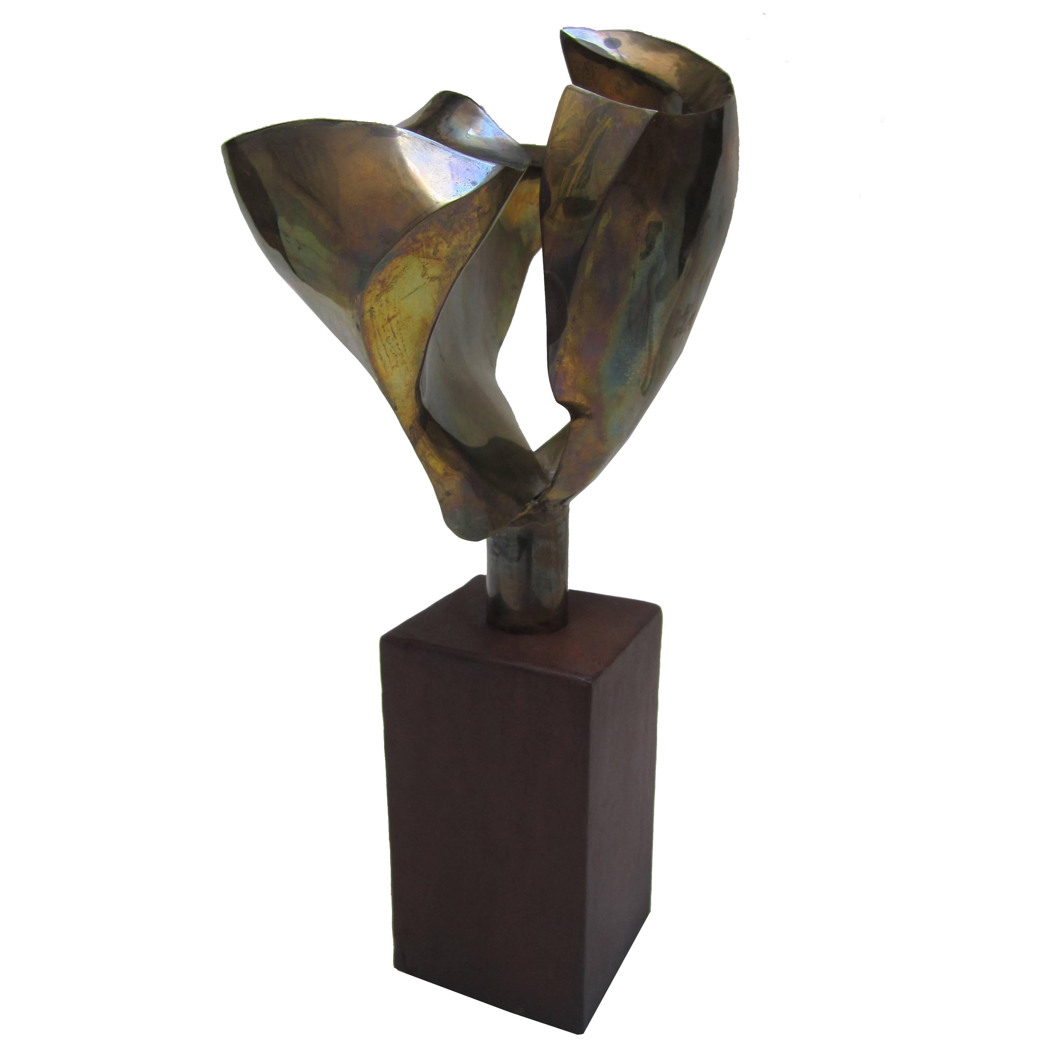 Gilded and Corten Steel Base Sculpture, Sweden, 1970 For Sale