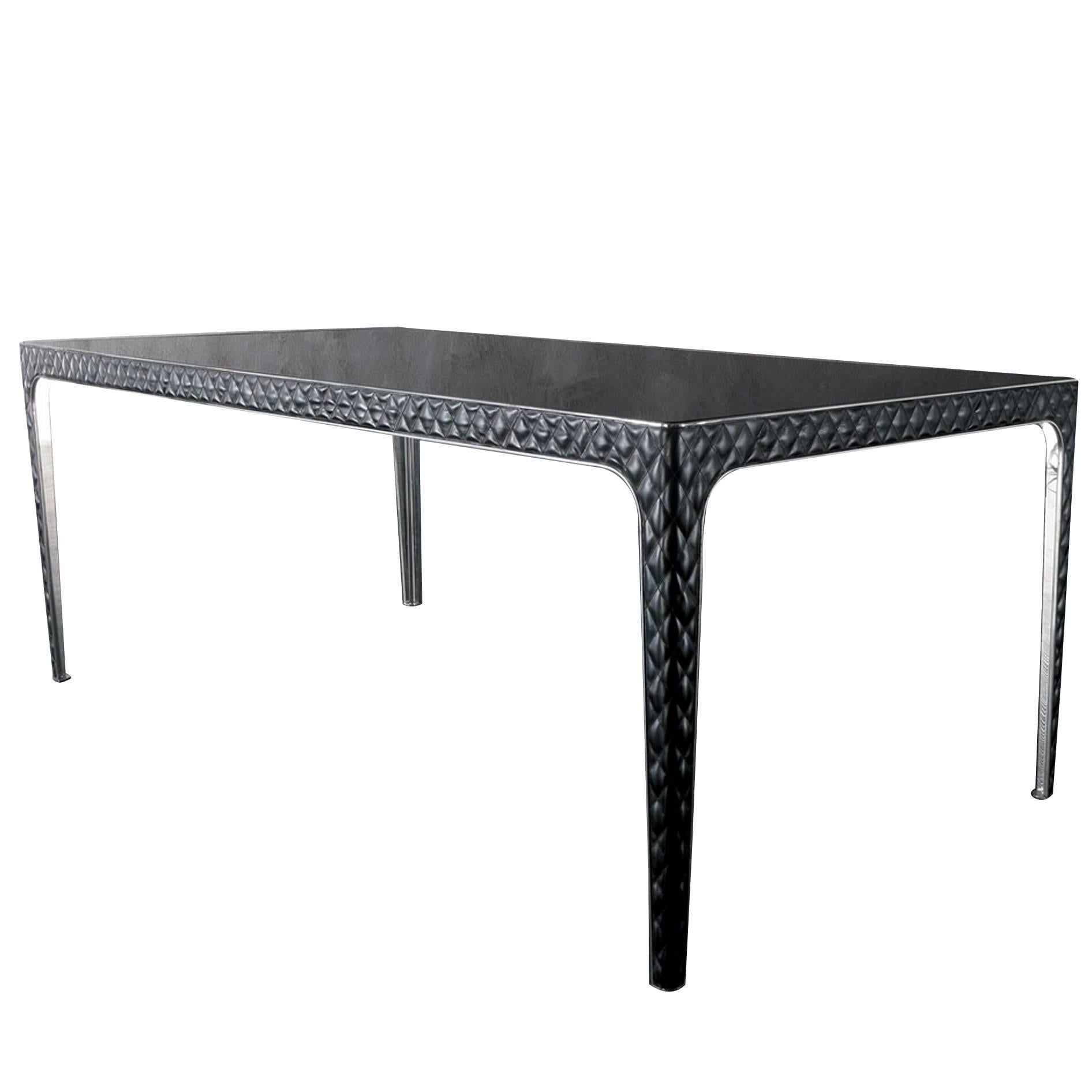 Shadow Tisch aus echtem Leder und Edelstahl mit Struktur aus Edelstahl
