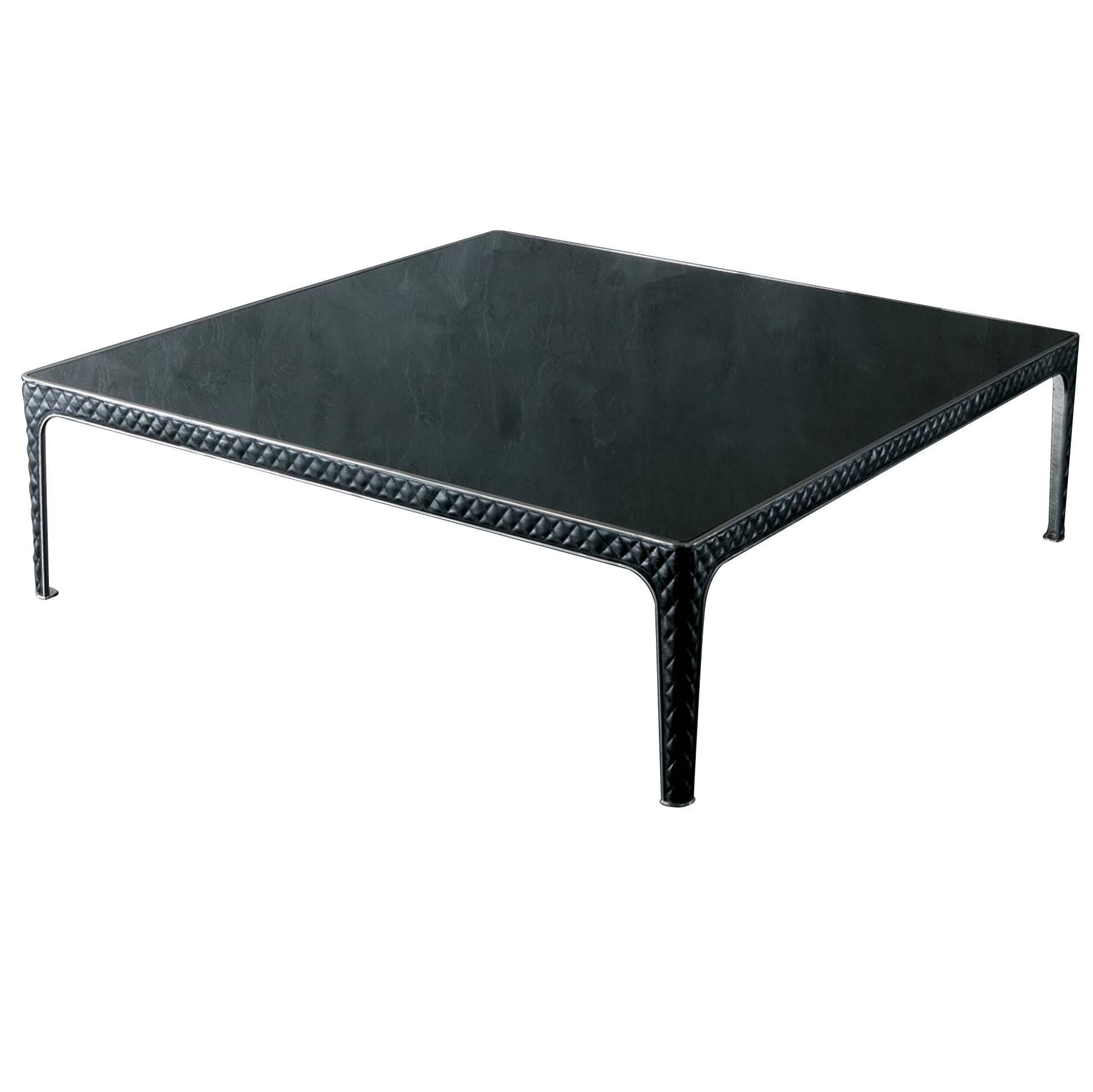 Shadow Couchtisch aus echtem Leder und Edelstahl mit Struktur aus Edelstahl im Angebot