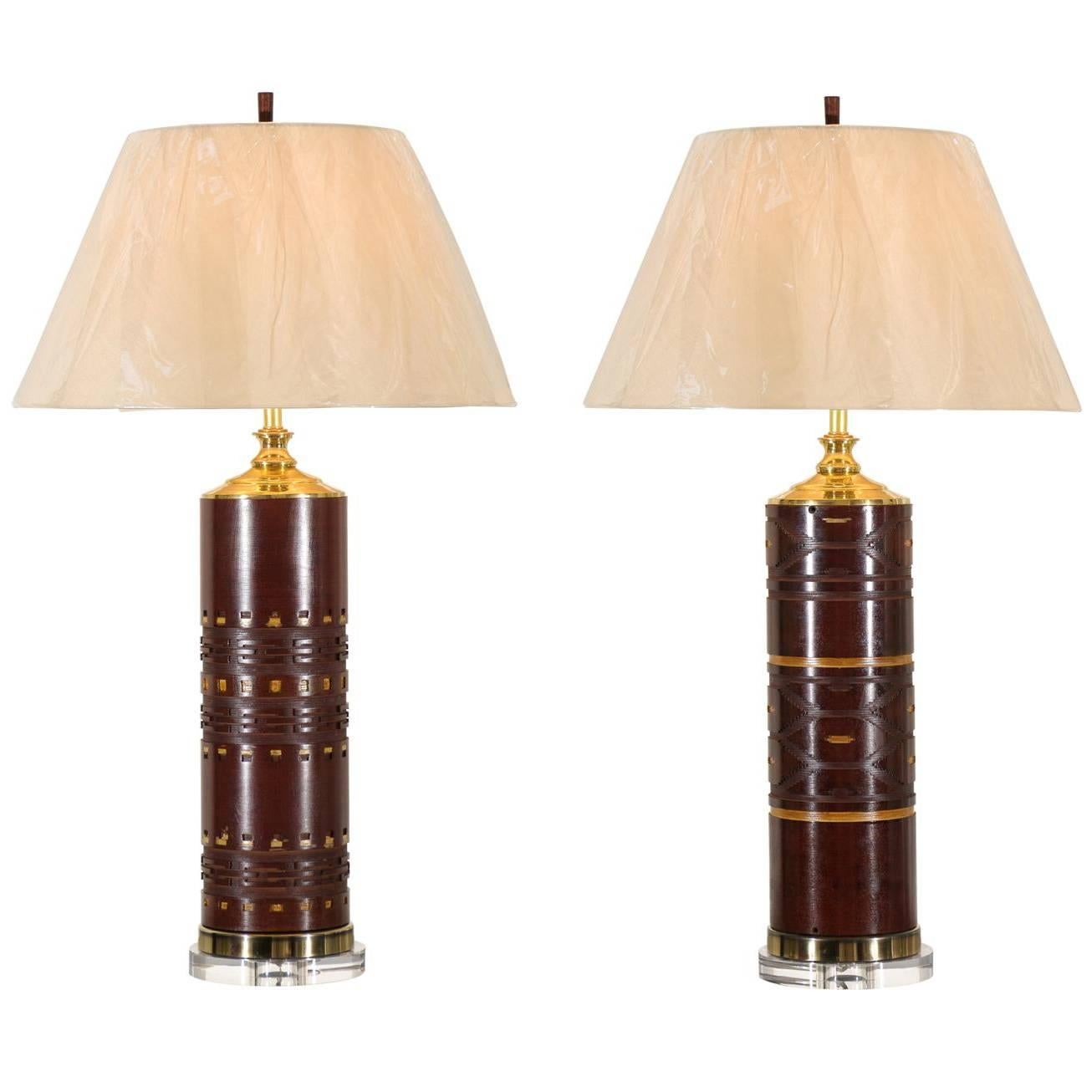 Handsome Restored Pair of Vintage Wallpaper Rollers as Lamps For Sale