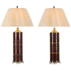 Handsome Restored Pair of Vintage Wallpaper Rollers as Lamps