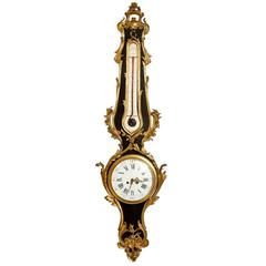 Fine 19th Century Ormolu-Mounted Ebonized Wall Clock with Thermometer 5