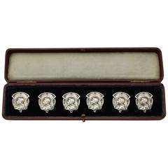Edwardian Art Nouveau Style Set of Six Sterling Silver Buttons 9