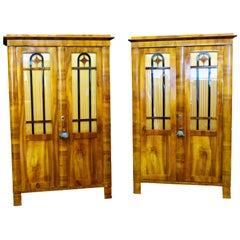 Pair Biedermeier Bookcases 19th Century German Display Cabinets 