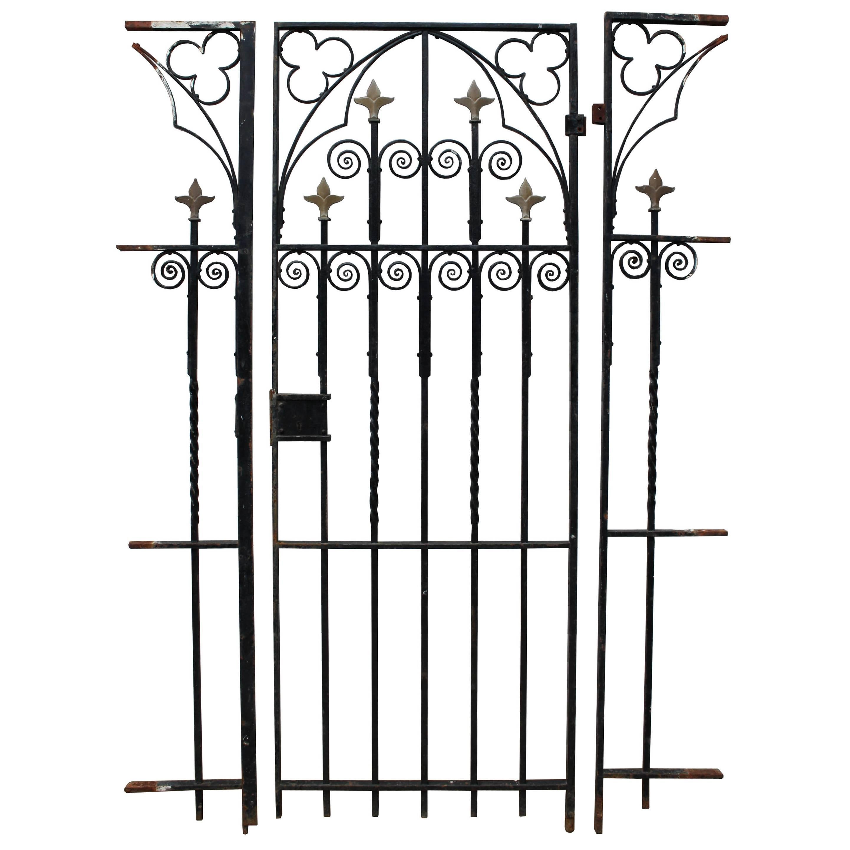 Antique Wrought Iron Gate with Side Railings / Posts