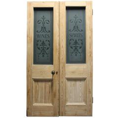 Pair of Victorian Etched Glass Pine Double Doors