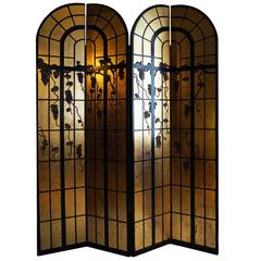 Gold Leaf Screen with Grapes and Grape Leaves Decoration, Midcentury
